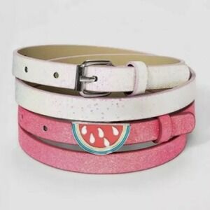 Cat & Jack Girls Belts Lot (Includes 2‎ sets, 4 belts total) 2 White & 2 Pink